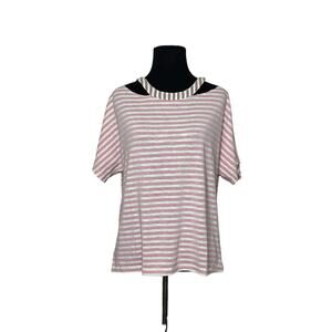 Honey Punch white pink stripes cut out distressed top size small